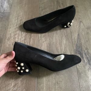 Stuart Weitzman Suede Pearl Pump Black 8.5 NWOB